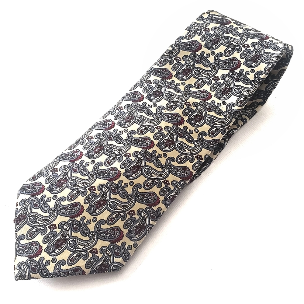 Vintage Christian Dior Monsieur All Silk Paisley Tie Blue Red Cream